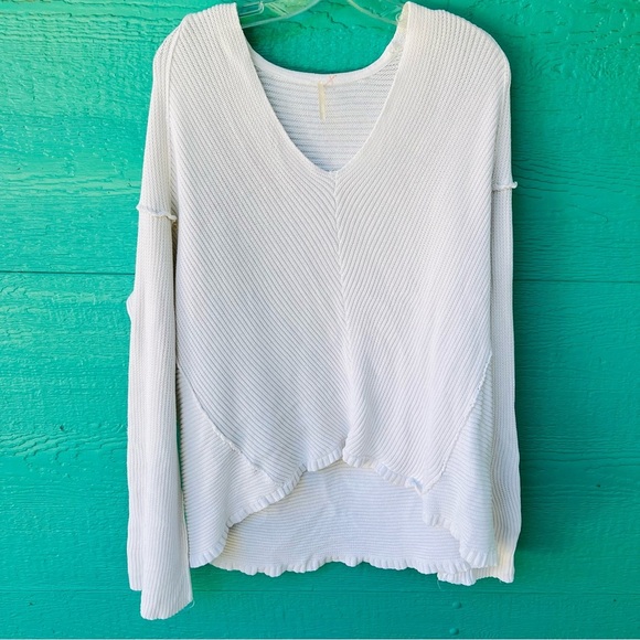 FREE PEOPLE LA BREA V-NECK SWEATER 100% COTTON WHITE SIZE XS - Picture 2 of 6